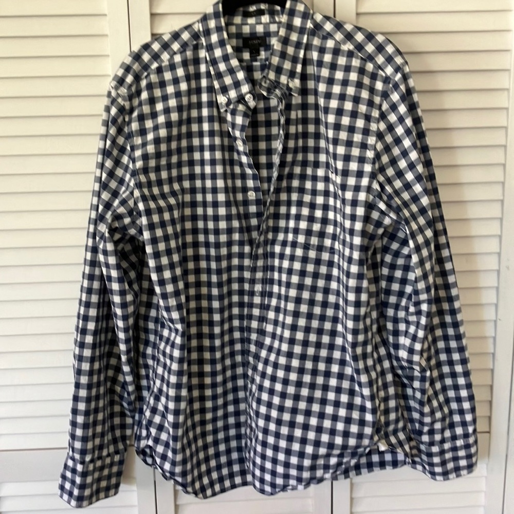 J. Crew Navy and White Gingham Button-Down Shirt
